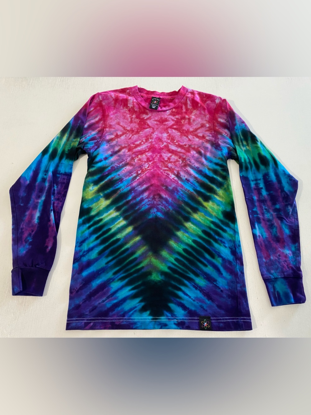 Mens handmade Tie-Dye Long Sleeve Tee - Pink & Blue Multi